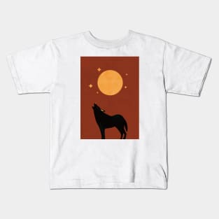 Moon Print, Wolf, Wall Art, Boho, Minimalist Kids T-Shirt